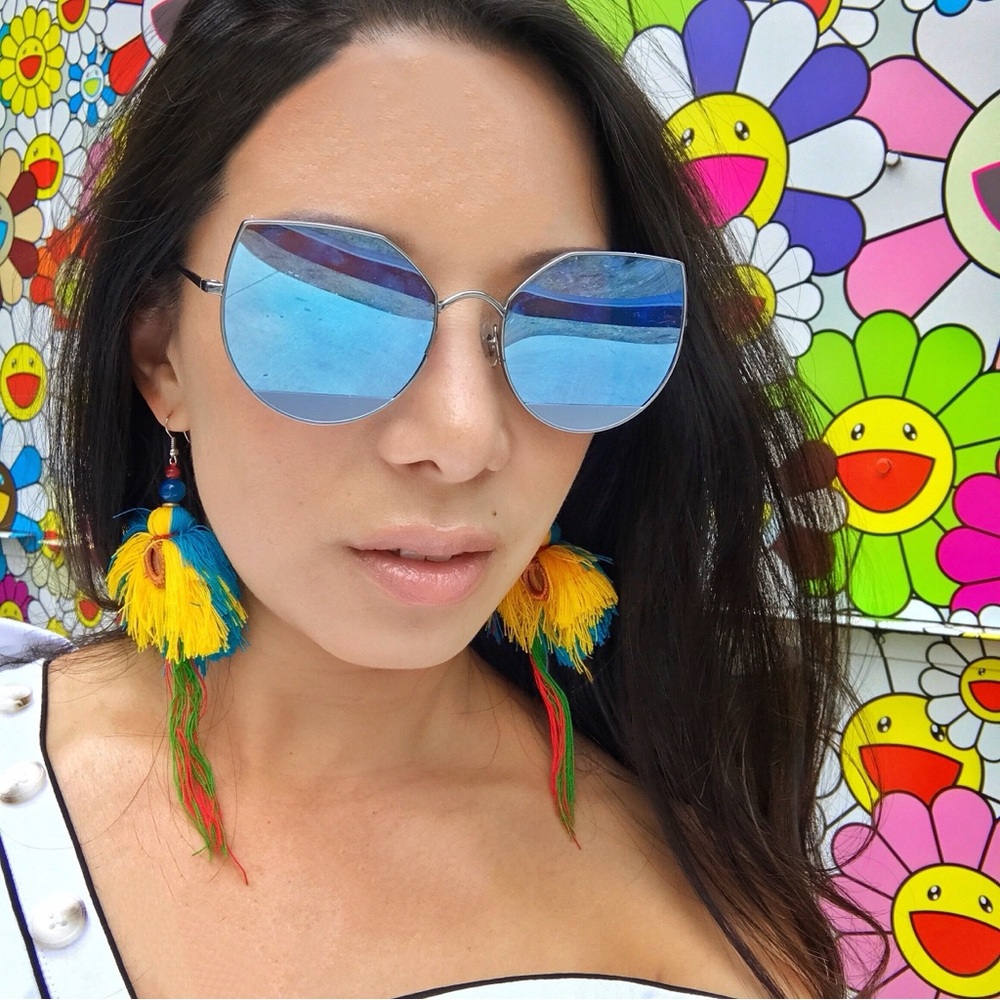 Colorful Artisan Craft Earrings from Bali Blue Yellow Red Green